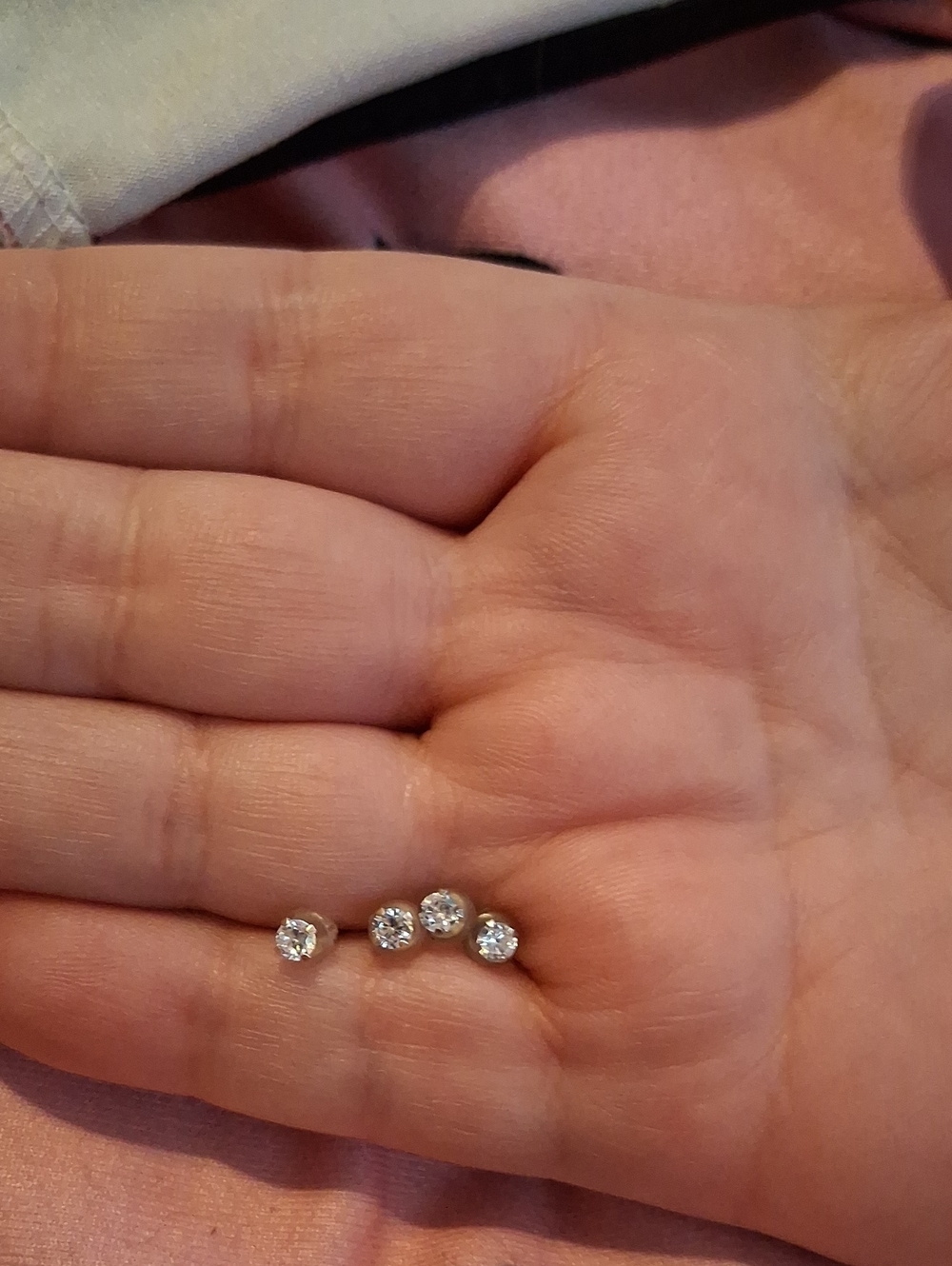 14k Gold Clear Gem Stone Stud Earrings 2 Pairs